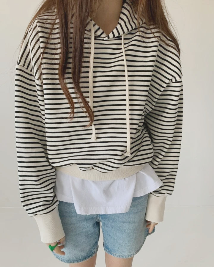 WOMEN&#39;S OFF-DUTY STRIPED PULLOVER HOODIE