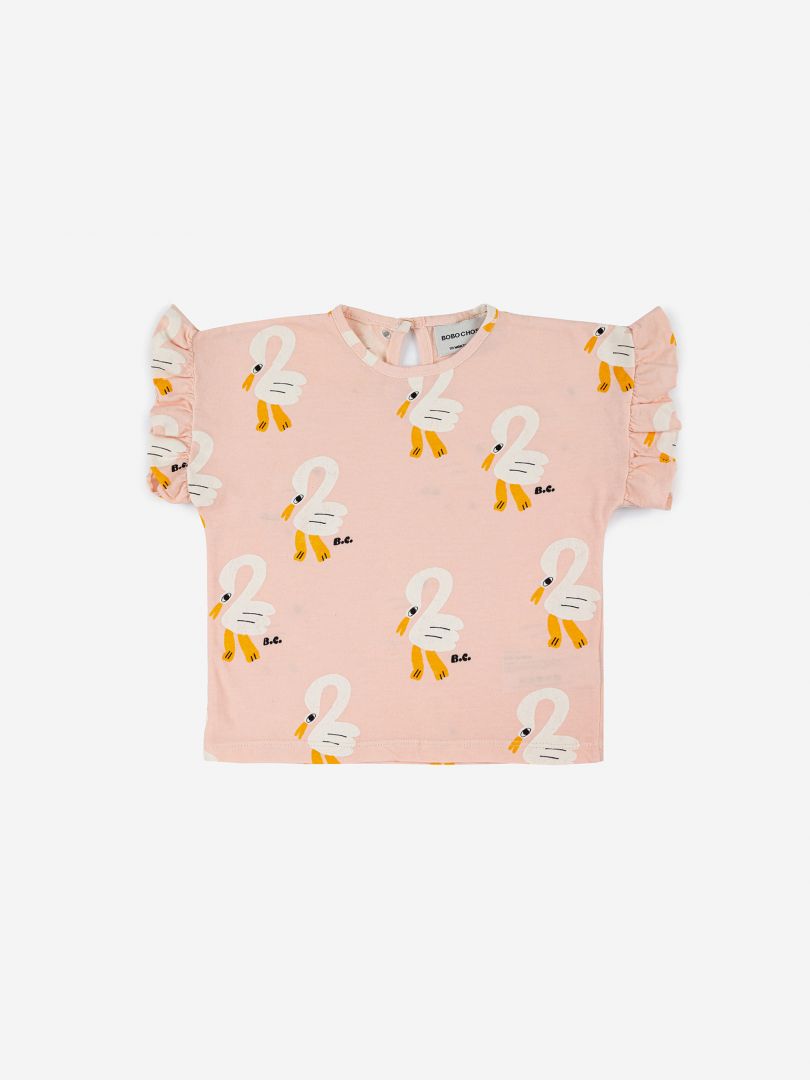 BOBO CHOSES PELICAN ALL OVER RUFFLE T-SHIRT / BABY