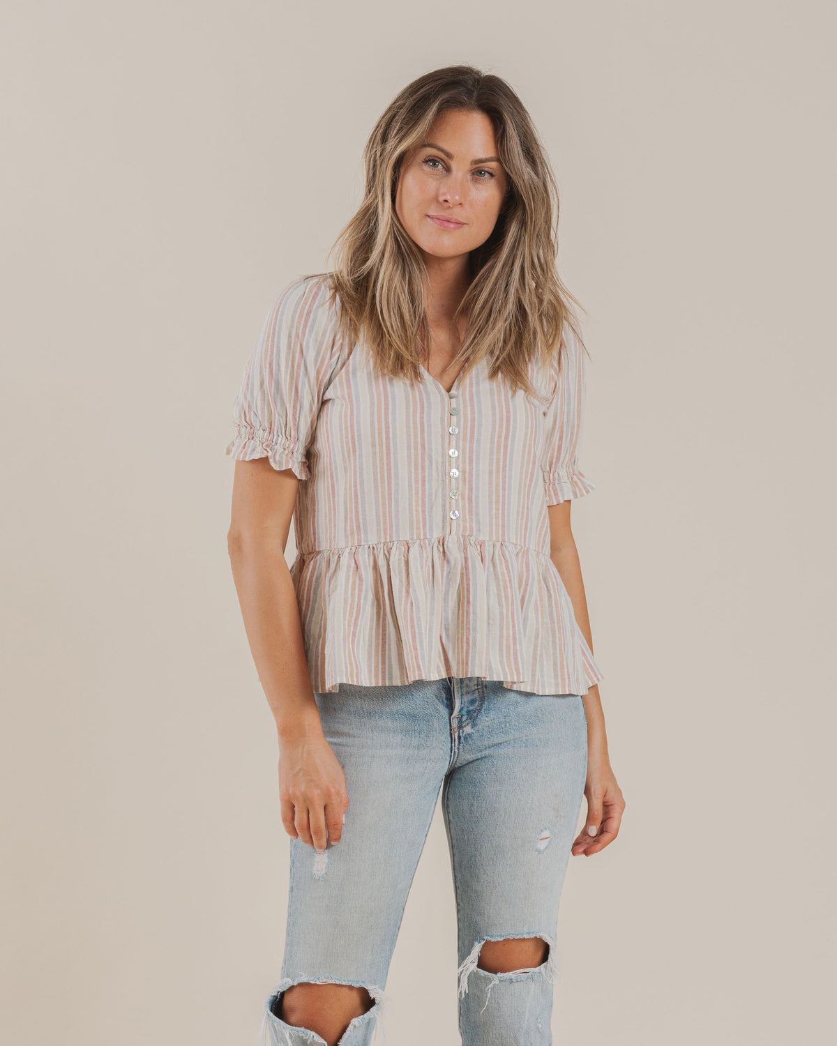 WOMEN&#39;S MADDY BLOUSE / MULTI STRIPE