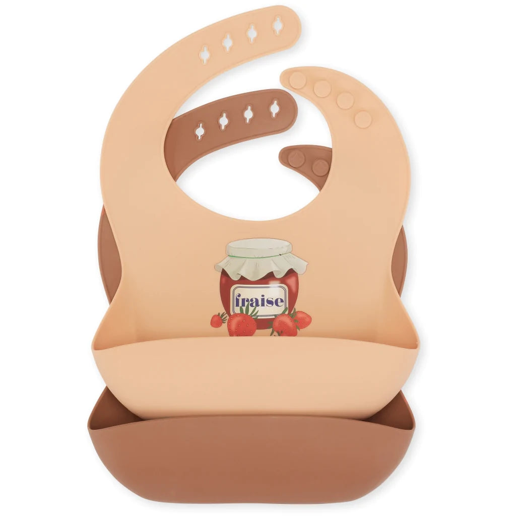 KONGES 2 PACK SILICONE BIBS / fraise