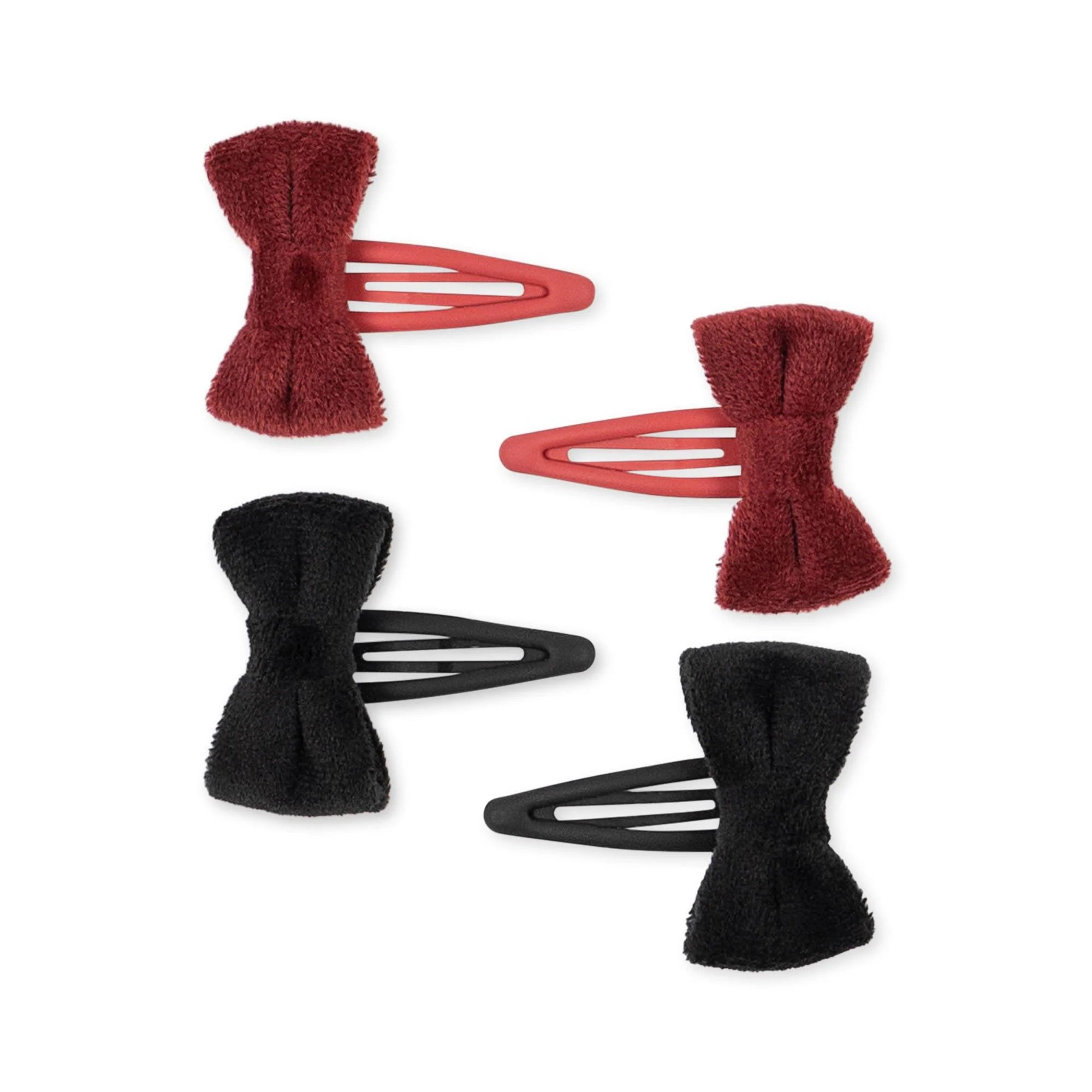 KONGES 4 pack VELVET BOWIE HAIR CLIPS / RED BLACK