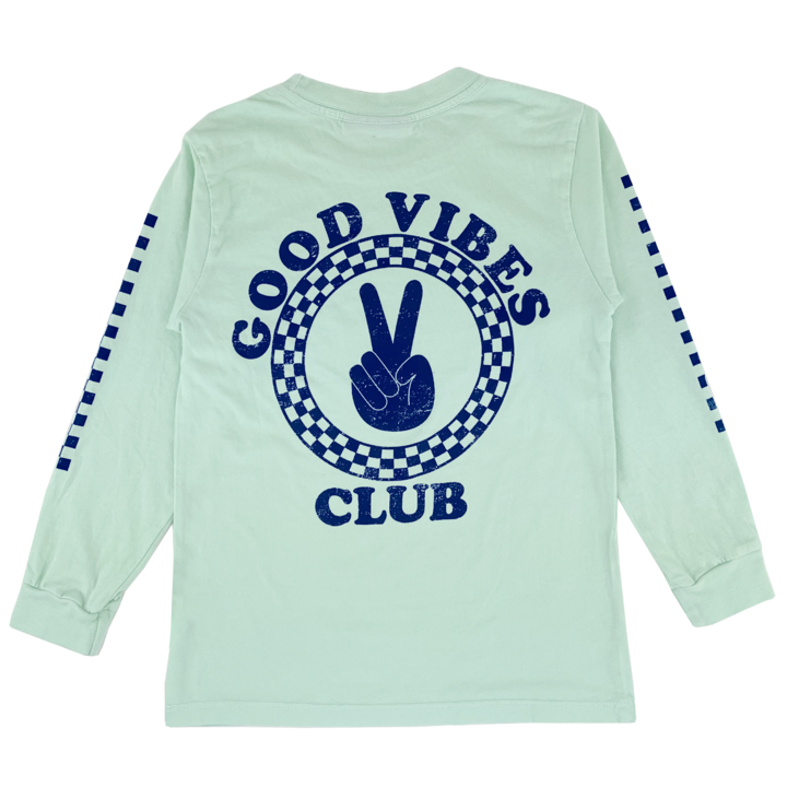 TINY WHALES GOOD VIBES CLUB LS TEE / SEAFOAM