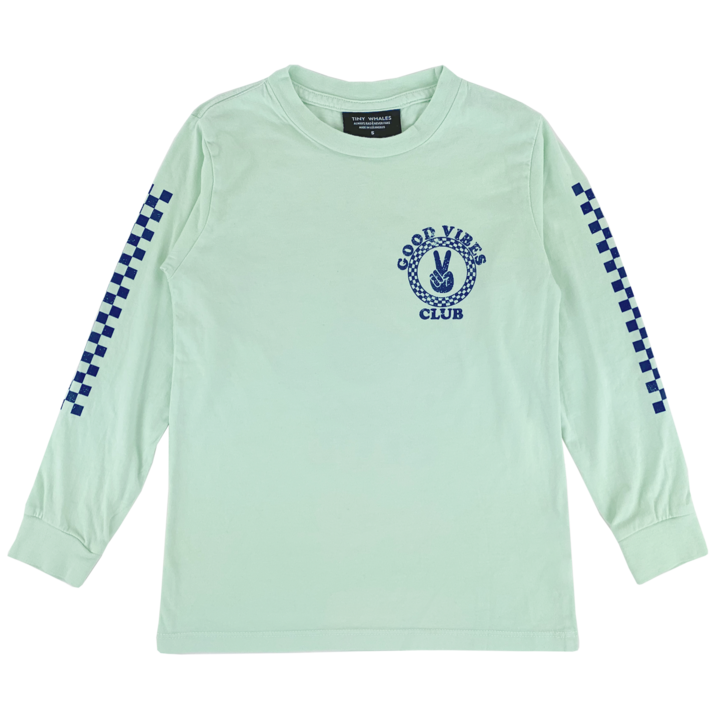 TINY WHALES GOOD VIBES CLUB LS TEE / SEAFOAM