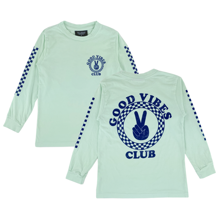 TINY WHALES GOOD VIBES CLUB LS TEE / SEAFOAM