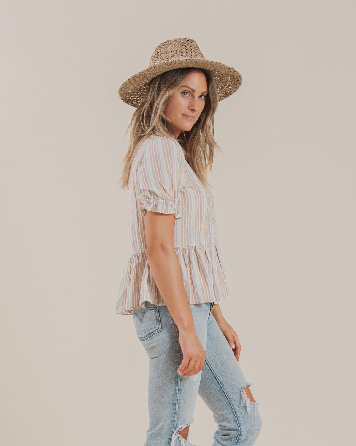 WOMEN&#39;S MADDY BLOUSE / MULTI STRIPE