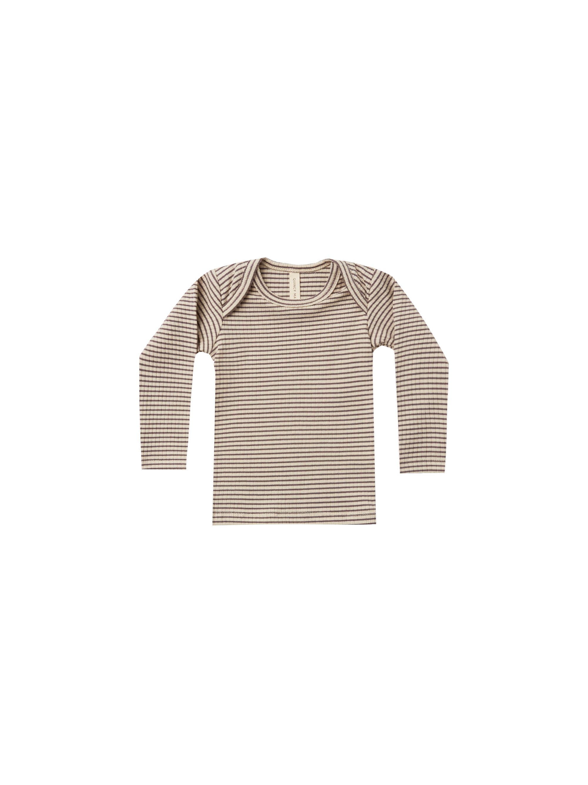 QUINCY MAE RIBBED LS LAP TEE / CHARCOAL STRIPE