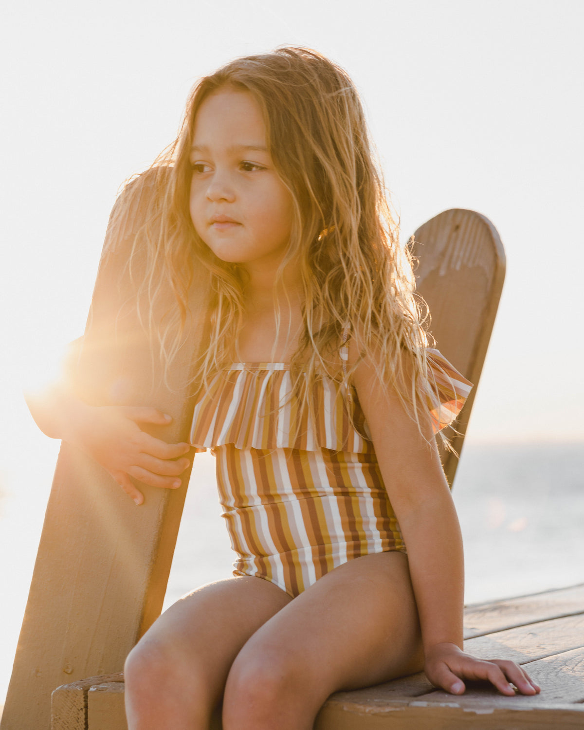 RYLEE + CRU RUFFLE ONE-PIECE / RETRO MULTI STRIPE