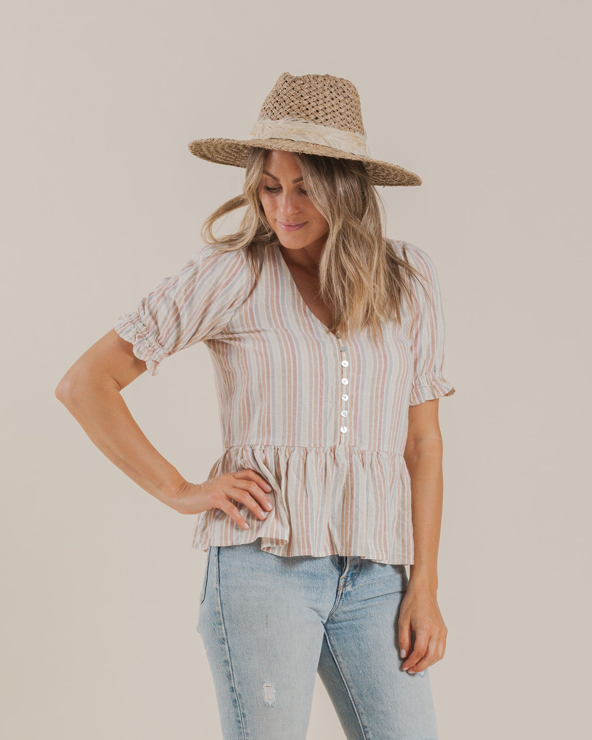 WOMEN&#39;S MADDY BLOUSE / MULTI STRIPE