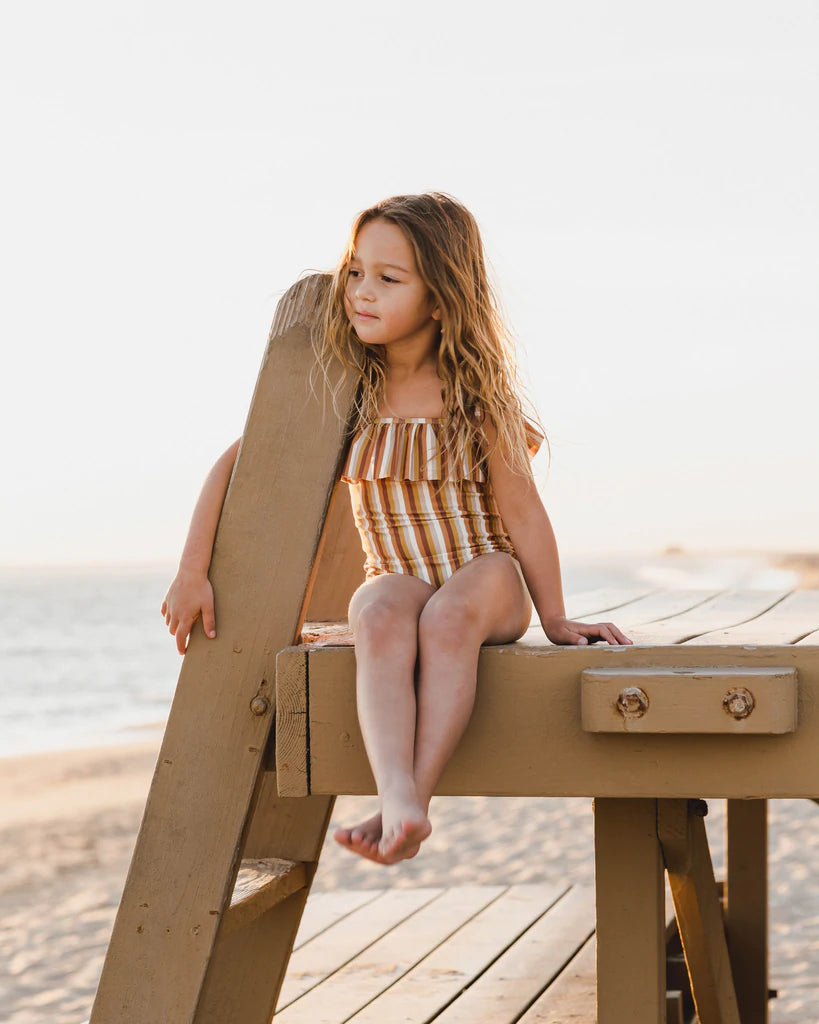 RYLEE + CRU RUFFLE ONE-PIECE / RETRO MULTI STRIPE